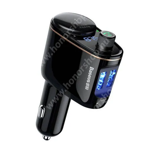 HUAWEI Honor Tablet V7 Pro BASEUS S-06 BLUETOOTH kihangosító szett - 1x extra szivargyújtó aljzat, szivartöltőbe tehető, FM transmitterrel csatlakozik autórádióra, EXTRA USB töltő aljzatok (max. 3.4A), v4.2, 12V-24V-ról is hazsnálható - FEKETE - GYÁRI