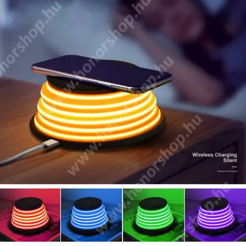  XOOMZ QI Wireless hálózati töltő állomás vezeték nélküli töltéshez - FEKETE - fogadóegység NÉLKÜL!, kimenet 5V/1A; 9V/1.2A (10W), 5 színű éjszakai fény