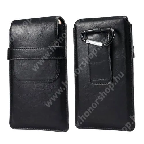 HUAWEI Honor Magic4 Lite UNIVERZÁLIS álló tok - övre fűzhető / karabiner - max 160-180mm  x 100mm méretű készülékekhez - FEKETE