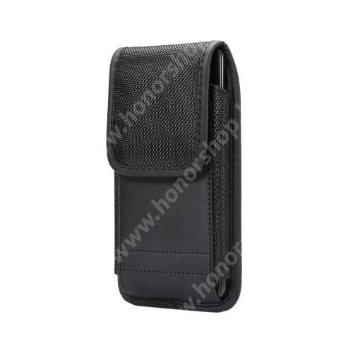 HUAWEI Honor X5b Plus UNIVERZÁLIS álló tok - övre fűzhető / karabiner, gumis, tépőzáras záródás - 167 x 85 x 10 mm - FEKETE