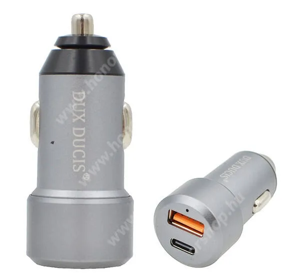 HUAWEI Honor Tablet V7 Pro DUX DUCIS szivargyújtós töltő / autós töltő - USB + Type-C aljzat, 5V / 3000mA, 24W, QC 3.0, PD gyorstöltés támogatás, kábel NÉLKÜL! - SZÜRKE - B30 - GYÁRI