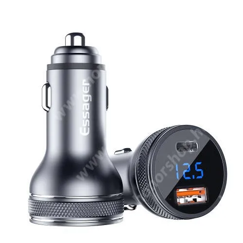  ESSAGER szivargyújtós töltő / autós töltő - QC 3.0, PD, Input: DC 12V-30V, 1db USB aljzattal: 5V/3A, 9V/2A, 12V/1.5A, 1DB Type-c aljzattal: 5V/3A, 9V/2A, 12V/1.5A, 36W - FEKETE - GYÁRI