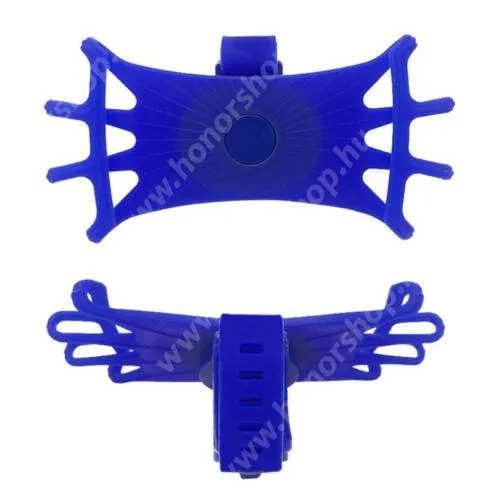 Vivo Y31s 5G UNIVERZÁLIS biciklis / kerékpáros tartó konzol mobiltelefon készülékekhez - KÉK - 360°-ban forgatható, kormányra rögzíthető, szilikon - 4-6.5"-os készülékekhez