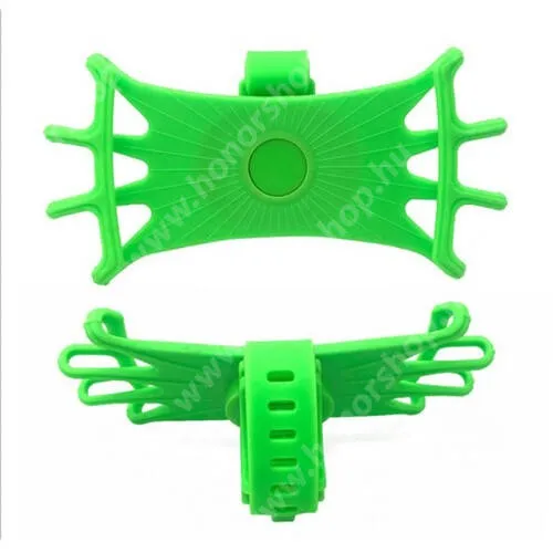  UNIVERZÁLIS biciklis / kerékpáros tartó konzol mobiltelefon készülékekhez - ZÖLD - 360°-ban forgatható, kormányra rögzíthető, szilikon - 4-6.5"-os készülékekhez