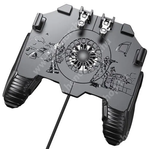 HUAWEI Honor X5b Plus UNIVERZÁLIS Kontroller / Joystick - ravasz FPS játékokhoz, gamepad, beépített hűtőventilátor CSAK KÁBELLEL MÜKŐDIK!, 6.5"-os méretig kompatibilis okostelefonokkal - FEKETE