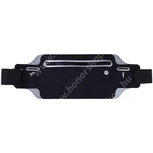 Vivo Y31s 5G UNIVERZÁLIS ÖVTÁSKA - FEKETE - állítható pánt, ultravékony, cipzár, több fakkos, fülhallgató és kulcstartó zseb, fülhallgató kivezető nyílás - belső zseb mérete: 180 x 80mm, max. 6,7"-os készülékekhez