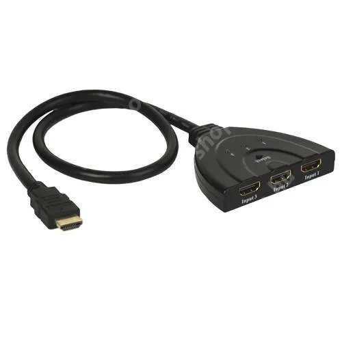 Vivo Y31s 5G HDMI kábel átalakító adapter / HDMI switch, váltó - 3x HDMI készülék csatlakoztatható rá, külön kapcsolhatóak, HDMI1.3b, 1080P, 2.5Gbps, 24K aranyozott csatlakozó, 12bit Deep Color, 3x HDMI bemenet / 1x HDMI kimenet - FEKETE