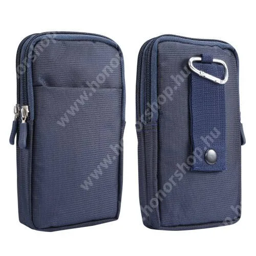 Vivo Y31s 5G UNIVERZÁLIS álló tok - cipzár, karabiner, övre fűzhető, több fakkos - KÉK - belső méret: 175 x 100 x 15mm