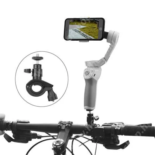 HUAWEI Honor X5b Plus UNIVERZÁLIS biciklis / kerékpáros tartó konzol kamerákhoz - FEKETE - 1/4"-os rögzítő univerzális csavarral, 360°-ban forgatható, alumínium, kormányra rögzíthető, GoPro / DJI OSMO kompatibilis, 26 x 92 x 56 mm