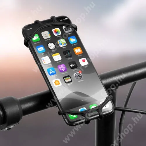 Vivo Y31s 5G WEST BIKING UNIVERZÁLIS biciklis / kerékpáros tartó konzol mobiltelefon készülékekhez - FEKETE - 360°-ban forgatható, kormányra rögzíthető, szilikon, 65mm x 125mm