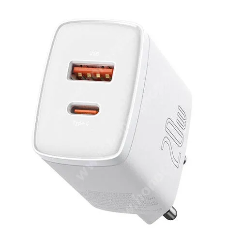 Vivo Y31s 5G BASEUS hálózati töltő USB / Type C aljzat - FEHÉR - QC 3.0, PD 3.0, gyorstöltés támogatás, 20W, 1 x USB 5V / 3A, 9V / 2A, 12V / 1,5A Max 1x Type-C aljzat 5V / 3A, 9V / 2.22A, 12V / 1.67A Max - CCXJ-B02 - GYÁRI