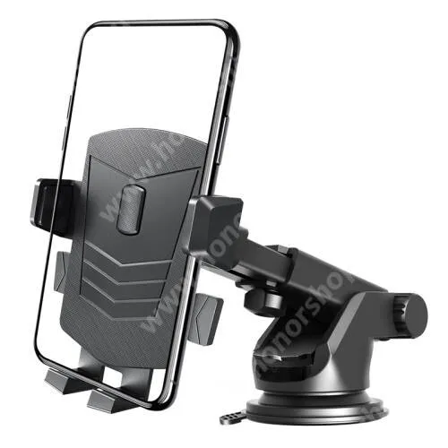 HUAWEI Honor Note 10 UNIVERZÁLIS autós tartó / állvány - tapadókorongos szélvédőre, szellőzőrácsra és műszerfalra rögzíthető, 360°-ban forgatható, teleszkópos kar 110-160mm-ig, 65-100mm-ig állítható bölcső - FEKETE