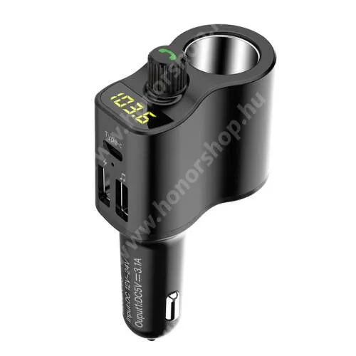 HUAWEI Honor Waterplay UNIVERZÁLIS BLUETOOTH kihangosító szett - 1x extra szivargyújtó aljzat, szivartöltőbe tehető, FM transmitterrel csatlakozik autórádióra, EXTRA USB / Type-C töltő aljzatok (max. 3.1A), v5.0, kártyaolvasó, 12V-24V-ról is használható - FEKETE