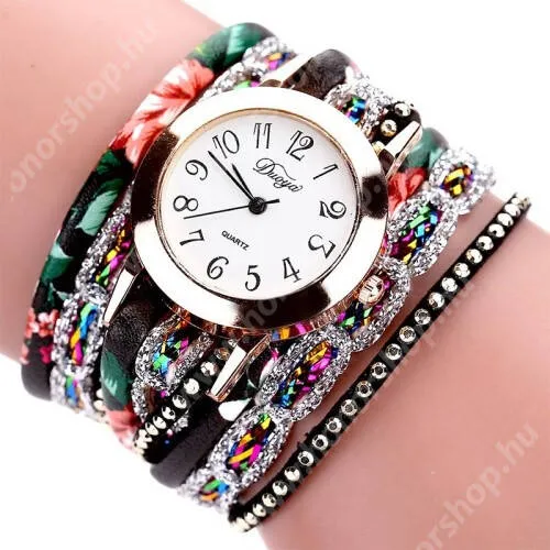Vivo Y31s 5G Hagyományos női kvarcóra - FEKETE - strasszkővel díszített, karkötő, felület átmérő: 2.4cm, számlap vastagsága: 0.8cm, szíj szélessége: 1.5cm, szíj hossza: 49cm