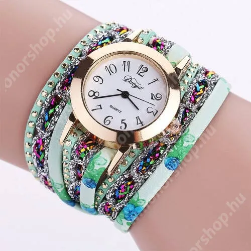 HUAWEI Honor Note 10 Hagyományos női kvarcóra - VILÁGOSZÖLD - strasszkővel díszített, karkötő, felület átmérő: 2.4cm, számlap vastagsága: 0.8cm, szíj szélessége: 1.5cm, szíj hossza: 49cm