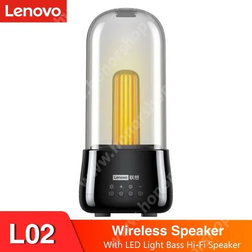 HUAWEI Honor 80 SE (GIA-AN8) LENOVO L02 bluetooth hangszóró / LED-es hangulatvilágítás - v5.0, beépített mikrofon, állítható fényerő, pulzáló világítás, hordozható, beépített 2000mAh akkumulátor, kihangosító funkció, 177 x 86 x 86 mm - FEKETE - L02 - GYÁRI