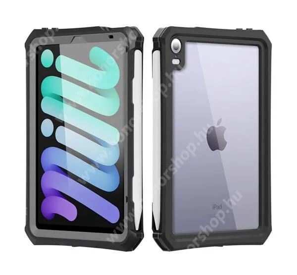  SHELLBOX AQUA vízhatlan / vízálló tok - FEKETE - 3 méterig vízálló, IP68, ütődés álló, ERŐS VÉDELEM - Apple iPad mini 2024, 2021 - GYÁRI
