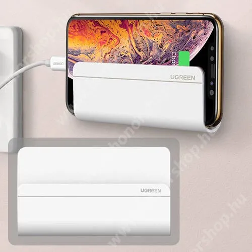 HUAWEI Honor Note 10 UGREEN UNIVERZÁLIS falra rögzíthető telefon tartó / kábel rendező - csúszásgátló betét, kábel rendező, műanyag, csak sima, nem texturált felületeken használja! - FEHÉR - 117mm x 69mm x 14mm
