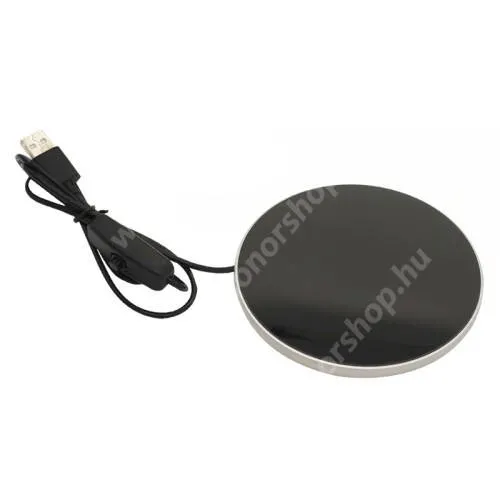 HUAWEI Honor Magic V2 RSR Porsche Design (VER-AN10) UNIVERZÁLIS USB-s BÖGRE MELEGENTARTÓ - edzett üveg, alumínium, vízálló, LED jelzőfény, kapcsoló, 8W, bögréd melegen tartására, nem melegítésére szolgál - FEKETE / EZÜST 