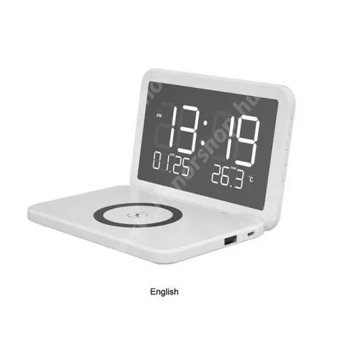 HUAWEI Honor Magic V2 RSR Porsche Design (VER-AN10) Digitális ébresztőóra / sminktükör vezeték nélküli QI asztali töltő funkcióval - 15W, dátum és hőmérséklet kijelzés, 6,7" képernyő sminktükörként használható, ha a képernyő ki van kapcsolva, összecsukható, állítható fényerő, fogadóegység nélkül! - FEHÉR