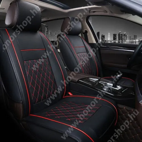 Vivo Y31s 5G UNIVERZÁLIS Autós üléshuzat - 1db, PU bőr, cseppálló, könnyen tisztítható, alkalmas a legtöbb autósüléshez, 1520 x 530mm - FEKETE / PIROS