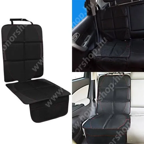 Evolveo StrongPhone X4 UNIVERZÁLIS Autóülésre rögzíthető ülésvédő gyerekülés alá - szövet, PU bőr, könnyen felrögzíthető, cseppálló, csúszásgátló, hálós zseb, ülőpárna mérete: 45x48cm; háttámla: szélessége 48cm, hossza 66cm - FEKETE