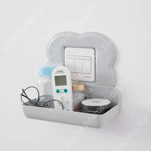 HUAWEI Honor Note 10 UNIVERZÁLIS falra ragasztható polc / tároló állvány - ABS műanyag, kapcsoló köré ragasztható, 21 x 15 x 5 cm - SZÜRKE