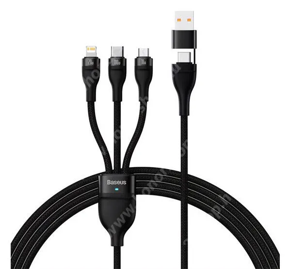 HUAWEI Honor X5b Plus BASEUS FLASH SERIES II 3 az 1-ben adatatátviteli kábel / USB töltő - FEKETE - USB Type-C, microUSB, Lightning / USB csatlakozás, 1,2m, 100W, gyorstöltés támogatás - CASS030101 - GYÁRI