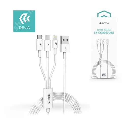 Evolveo StrongPhone X4 DEVIA SMART SERIES 3 az 1-ben adatátviteli kábel / USB töltő - FEHÉR - 1 x Type-C, 1 x lightning, 1 x microUSB, 120cm, 2A, 10W - 329975 - GYÁRI