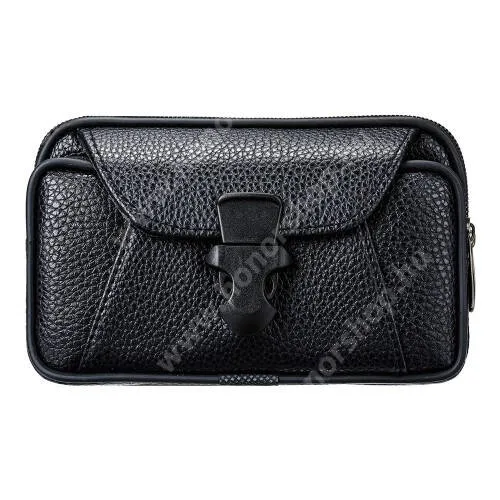 HUAWEI Honor X5b Plus UNIVERZÁLIS fekvő tok - PU bőr, övre fűzhető, csatos, cipzár záródás, több fakkos - 170 x 120 x 30mm - FEKETE