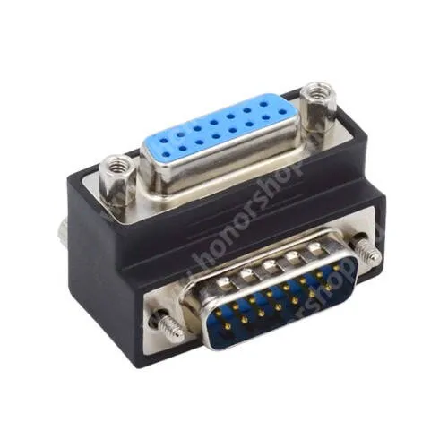 HUAWEI Honor 8S UNIVERZÁLIS VGA apa - VGA anya 90 fokos adapter - 1db, VGA 15tűs csatlakozófelület, felfelé álló kivitel, 42 x 22 x 20mm - FEKETE