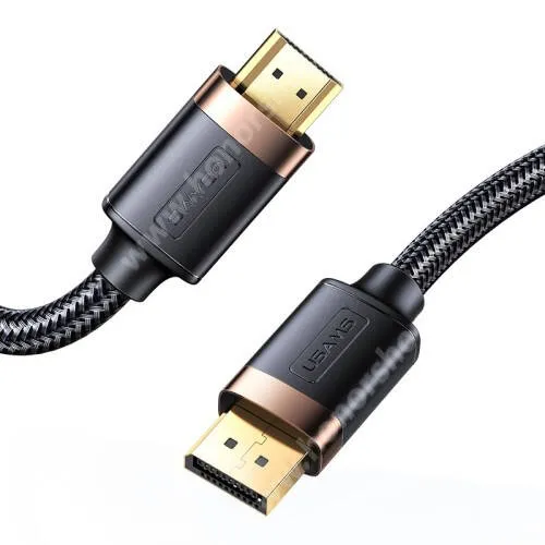 Vivo Y31s 5G USAMS U74 DP-HDMI KÁBEL - HMDI 1.4, 2m hosszú, 3840x2160px, sávszélesség: 10,2Gbps, 4K/30Hz.képminőség, szövettel bevont kábel - FEKETE - US-SJ530 - GYÁRI