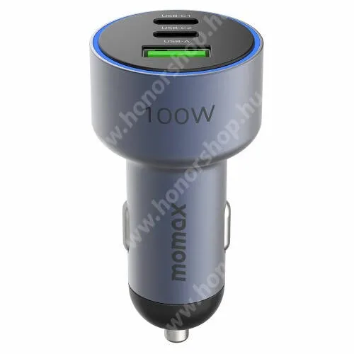  MOMAX PD szivargyújtós töltő / autós töltő - 100W, 1x USB aljzat: 5V/3A, 9V/2A, 12V/1.5A (22.5W), 2x Type-C aljzat: 5V/3A, 9V/3A, 12V/3A, 15V/3A, 20V/5A, PD / QC3.0 gyorstöltés támogatás - SZÜRKE - UC17 - GYÁRI