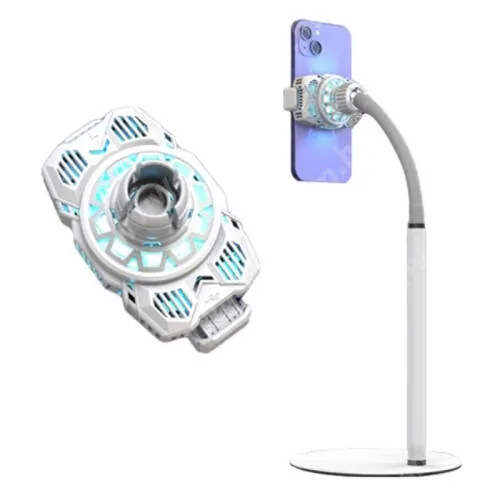 HUAWEI Honor X5b Plus UNIVERZÁLIS asztali telefon tartó, állvány / telefonhűtő - összecsukható, csuszásgátló szivacs, 1kg teherbírás, beépített ventilátor, flexibilis kar, extra hideg hűtés, Type-C tápellátás, 75x48x45mm - FEHÉR