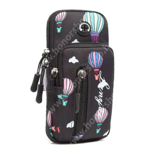  UNIVERZÁLIS Sport tok / karpánt - FEKETE - álló, cipzár, több fakkos, 24-36cm-ig karkerületű karpánt, fülhallgató nyílás, 180 x 90mm