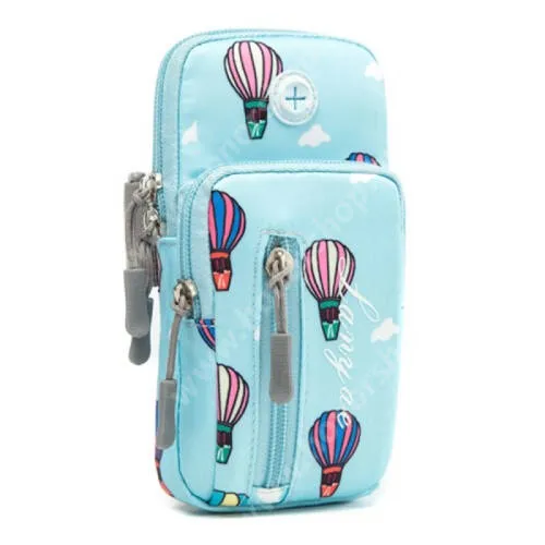  UNIVERZÁLIS Sport tok / karpánt - VILÁGOSKÉK - álló, cipzár, több fakkos, 24-36cm-ig karkerületű karpánt, fülhallgató nyílás, 180 x 90mm