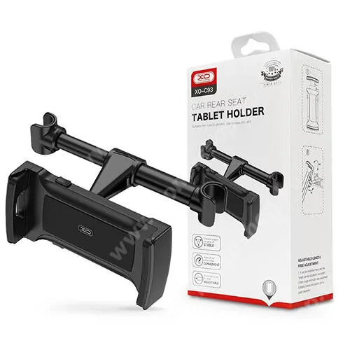 HUAWEI Honor Note 10 XO UNIVERZÁLIS tablet PC / telefon gépkocsi / autós tartó - 360°-ban elforgatható, 105-150mm-ig állítható fejtámla közé szerelhető tartóval, 115-255mm-ig nyíló bölcső - FEKETE - XO-C93 - GYÁRI