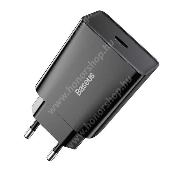 Vivo Y31s 5G BASEUS SPEED MINI hálózati töltő - FEKETE - 5V/3A, PD gyorstöltés támogatás, max 20W, 1 x Type-C aljzat, KÁBEL NÉLKÜL! - CCFS-SN01 - GYÁRI