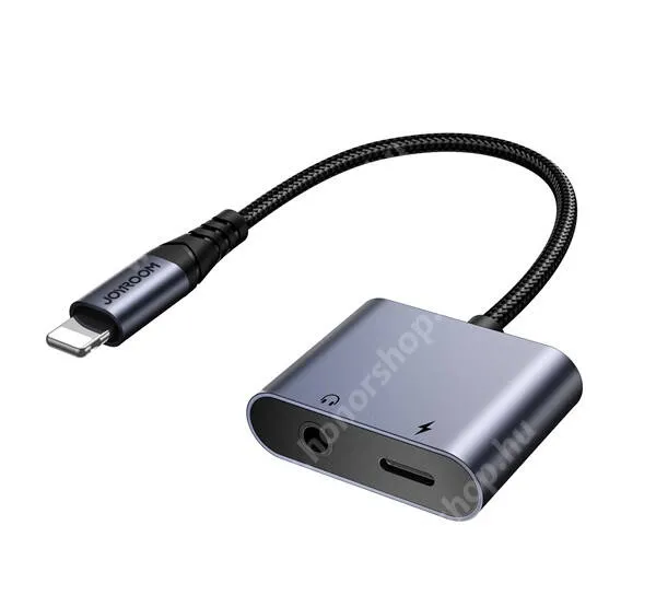  JOYROOM audio adapter - FEKETE - Lightning / 3,5mm Jack + Lightning aljzat, Beépített DAC chip - SY-L01 - GYÁRI