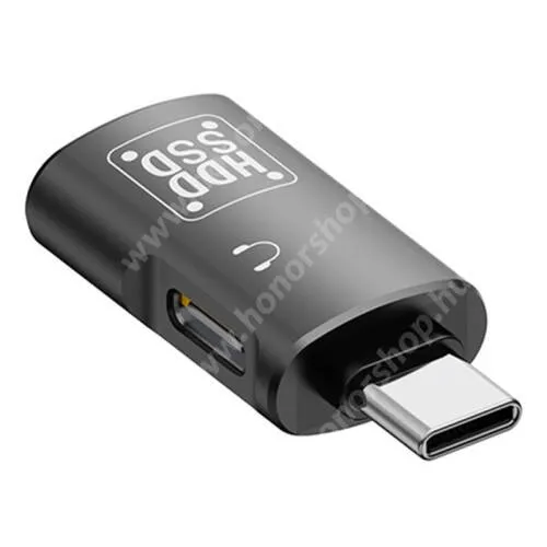 Vivo Y31s 5G UNIVERZÁLIS 2 az 1-ben Type-C adapter - 1x Type-C kimeneti port / 1x USB3.0 anya OTG - támogatja az egyidejű töltést és zenehallgatást, OTG funkció, USB stick / pendrive csatlakoztatáshoz - FEKETE - 41 x 17 x 9mm