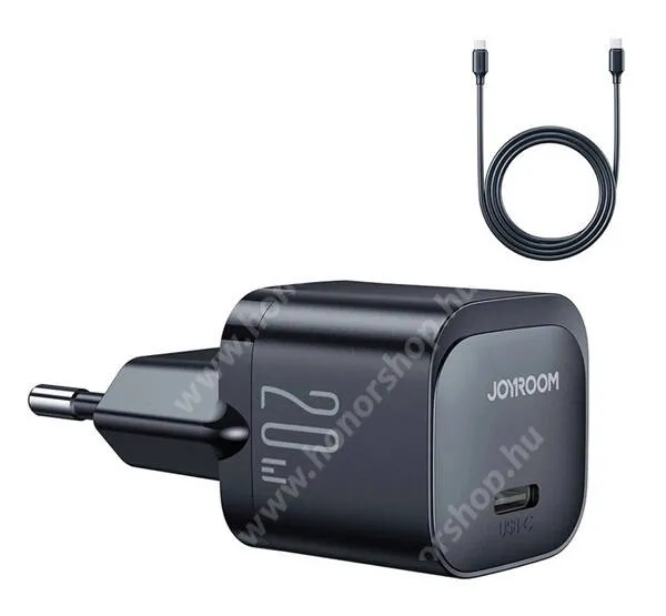  JOYROOM hálózati töltő - FEKETE - Type-C aljzat, 20W, PD gyorstöltő, Type-C kábel - JR-TCF02_BLACK_TYPE-C - GYÁRI