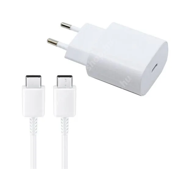 Vivo Y31s 5G SAMSUNG hálózati töltő - Type-C aljzattal, 5V / 3A, 25W, PD gyorstöltés támogatás +  EP-DA705BWE Type-C / Type-C adatátvitel és töltő kábellel - FEHÉR - EP-TA800EWE + EP-DA705BWE - GYÁRI
