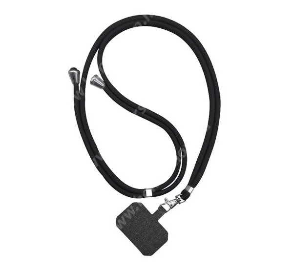 HUAWEI Honor Note 10 UNIVERZÁLIS tokba helyezhető nyakpánt - csíkos, tokba helyezhető tartó rész, szövettel bevont - FEKETE