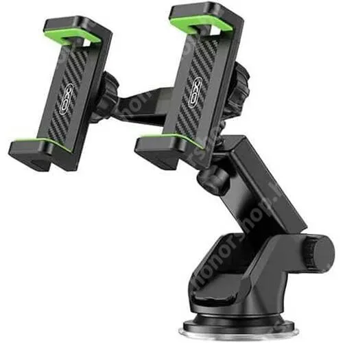 HUAWEI Honor View30 Pro XO C117 UNIVERZÁLIS gépkocsi / autós tartó - FEKETE - tapadókorongos, szélvédőre vagy műszerfalra rögzíthető, 360°-ban forgatható, teleszkópos, dupla tartórész, 60-90mm-ig nyíló bölcsők - C117  - GYÁRI