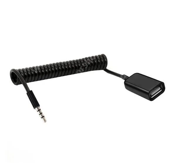 HUAWEI Honor Note 10 Univerzális audió kábel, 3.5 mm jack és USB anya csatlakozó, Spirálkábel, Nyújtható, OTG, Fekete