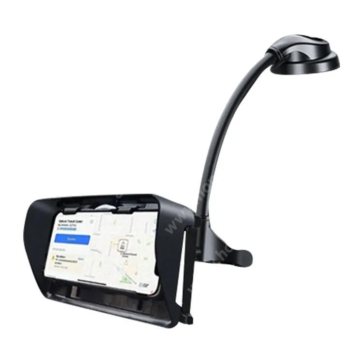 Vivo Y31s 5G Univerzális autós tartó, Tapadókorongos, Szélvédőre vagy műszerfalra rögzíthető, 360°-ban forgatható, Állítható flexibilis kar, Napellenzővel, 140-280mm-ig nyíló bölcső, Fekete