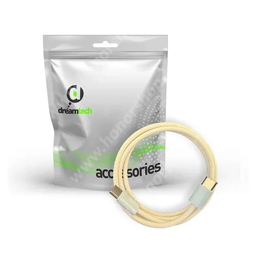 HUAWEI Honor View30 Pro Dreamtech adatátvitel adatkábel és töltő, Type-C - Type-C csatlakozás, 1m hosszú, 60W, 20V/3A, PD gyorstöltés támogatás, Szövettel bevont, Sárga