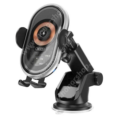 HUAWEI Honor X5b Plus XO WX038 gépkocsi, Autós telefon tartó állvány, Beépített QI Wireless vezetéknélküli töltő funkció, 15W, Tapadókorong, Szélvédőre vagy műszerfalra rögzíthető, 360°-ban forgatható, Automatikus zárás, Fekete