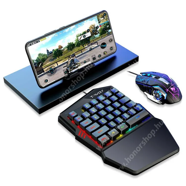 Evolveo StrongPhone X4 T-WOLF TF950 Gamer készlet, 40 gombos billentyűzet, Egér, Asztali telefontartó, Bluetooth központ, USB, Egérpad, Fekete