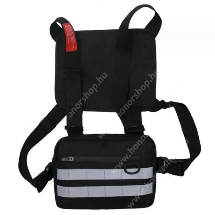 Evolveo StrongPhone X4 Taktikai mellény, Melltáska, Cseppálló oxford szövet, Szabadtéri tevékenységhez, Túrázáshoz, Vadászathoz, Túlélőtáska, Cipzár, 225x170x50mm, Fekete fényvisszaverővel